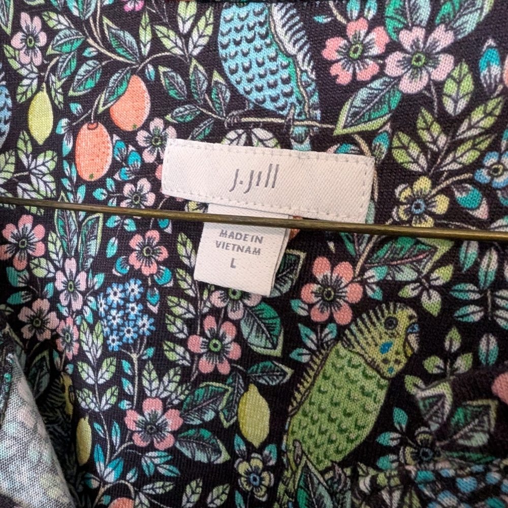 J. Jill Navy Floral And Bird Blouse - Picture 2 of 5